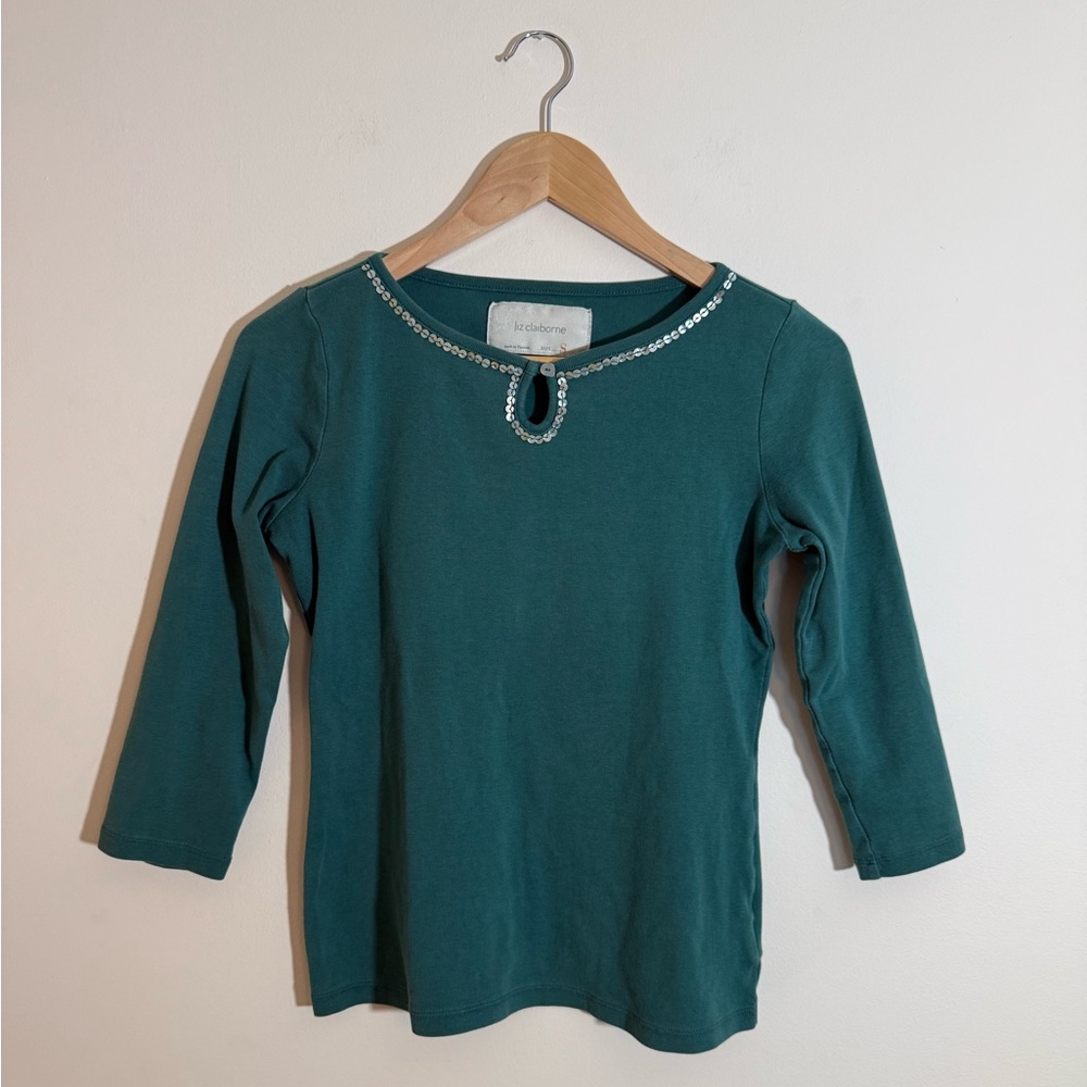 Liz Claiborne 3/4 Length Sleeves with Sequin Detail Top Size Small